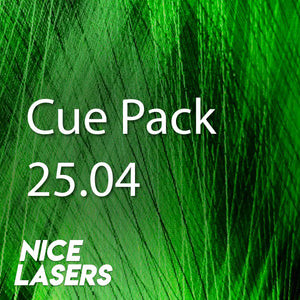 Green beams behind Cue Pack 25.04 Nice Lasers Logo