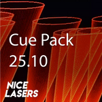 Red and orange laser beams arranged in vertical sweeping shapes, representing the slow-moving swells in CuePack 25.10.