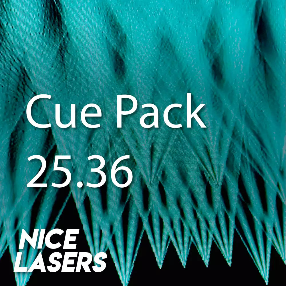 Laser cue pack featuring bold cyan and red color combinations with dynamic shapes and beams for powerful contrast and rhythm.