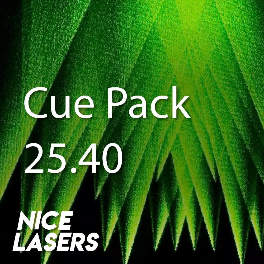 Laser cue pack featuring vivid green beams and shapes for clean visibility and classic laser moments.