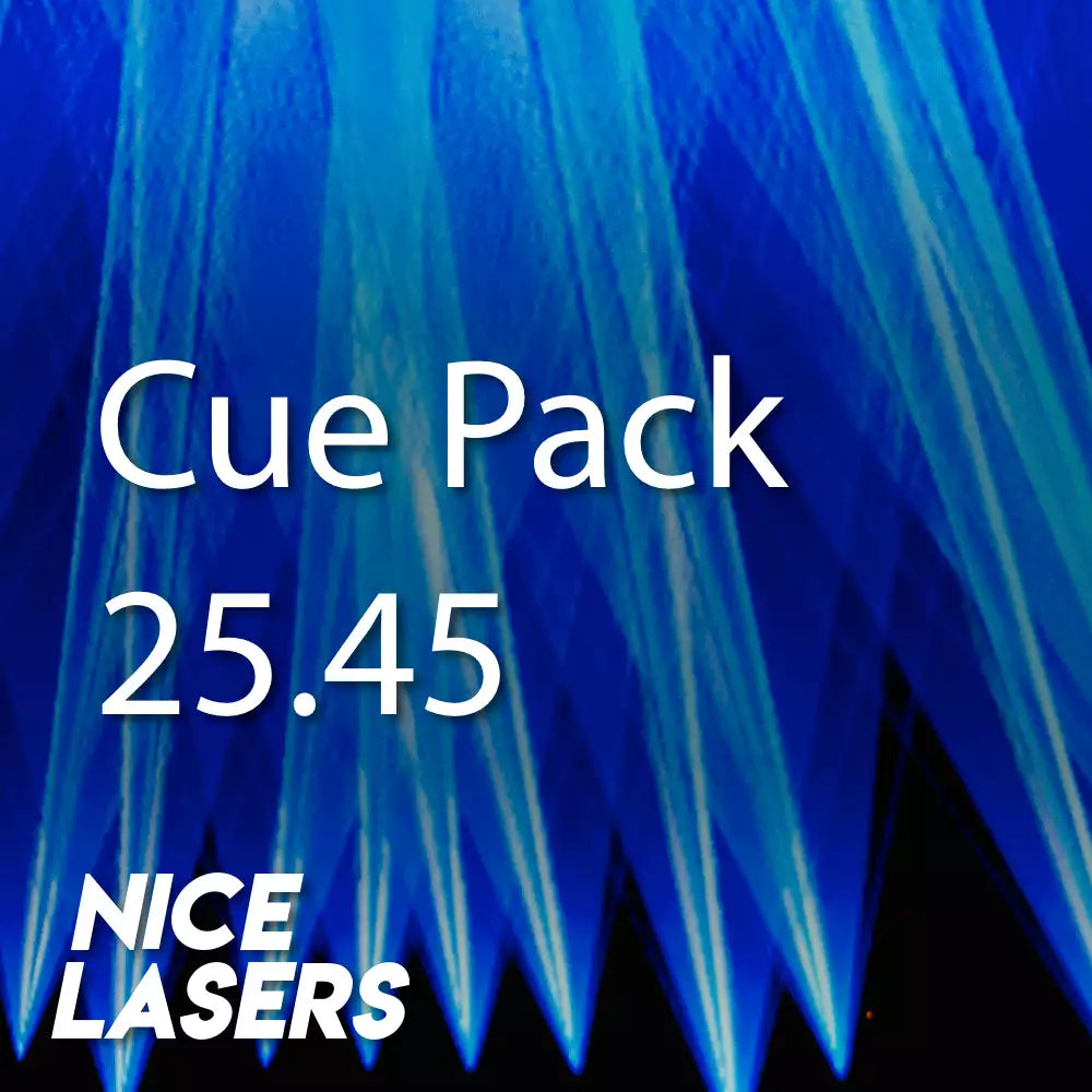 Cue Pack 25.45 by Nice Lasers with blue laser beams on a dark background