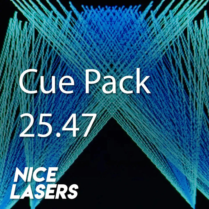 Cue Pack 25.47 by Nice Lasers with blue laser lines on a black background