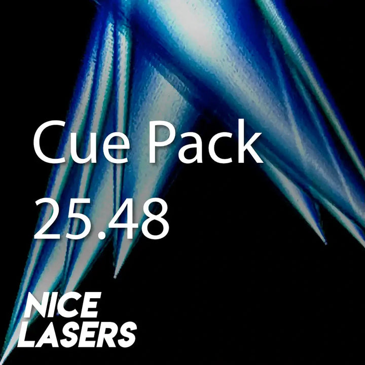Cue Pack 25.48 by Nice Lasers with blue laser beams on a black background