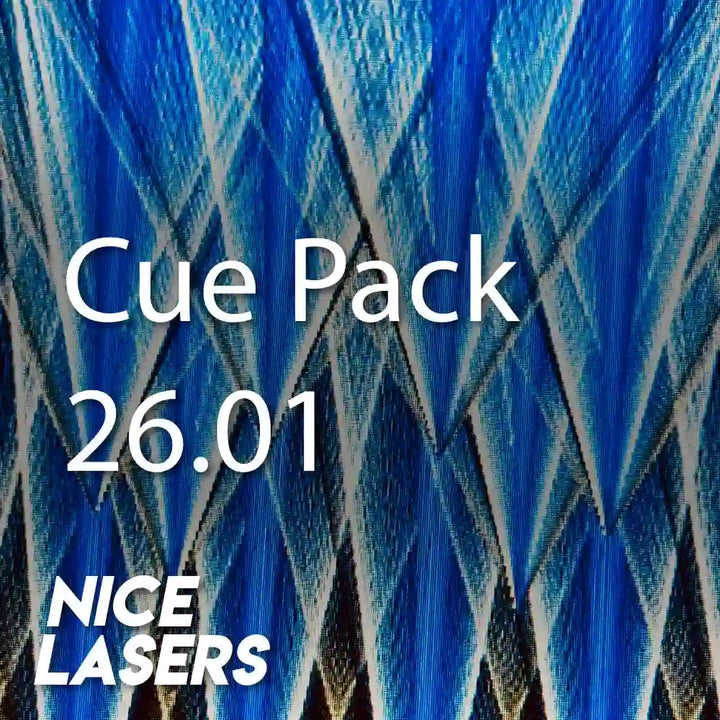 Blue laser cue pack with geometric pattern and 'Nice Lasers' branding