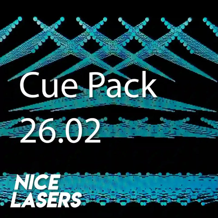 Cue Pack 26.02 by Nice Lasers with blue laser patterns on a black background