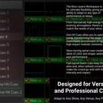 Nice Lasers Workspace displaying a variety of laser cues, organized by categories such as NL Cues 4, with clear, adjustable effects for live operation.