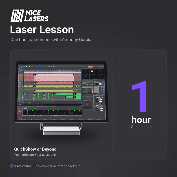 Laser Lesson: one hour, one-on-one with Anthony Garcia, live online, for QuickShow or Beyond