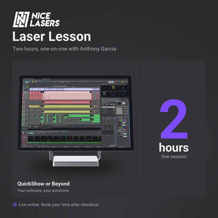 Laser Lesson: two hours, one-on-one with Anthony Garcia, live online, for QuickShow or Beyond