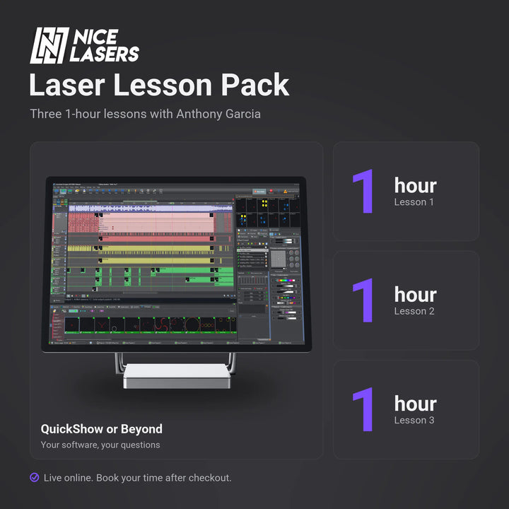 Laser Lesson Pack: three 1-hour lessons with Anthony Garcia, live online, for QuickShow or Beyond