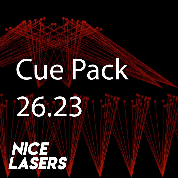 Red and White laser cue pack with pattern and 'Nice Lasers' branding