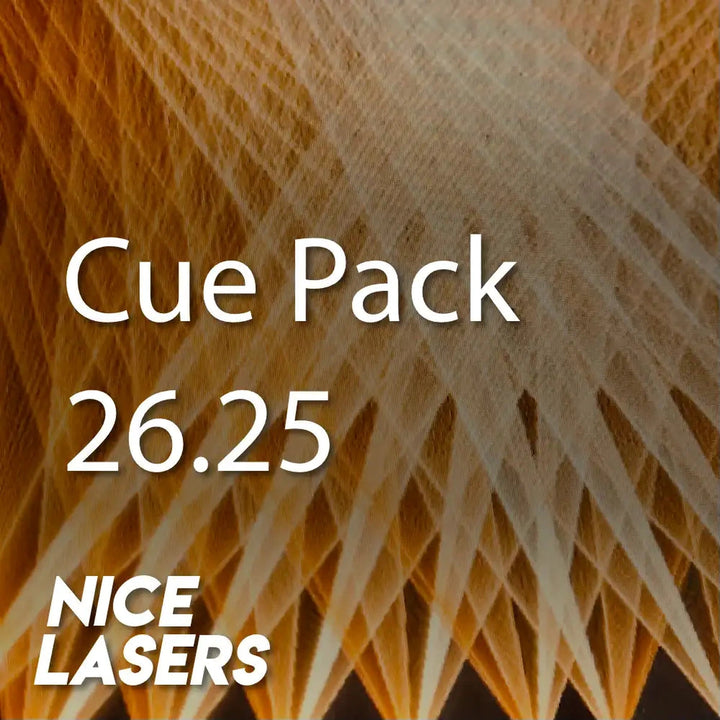 Orange and white laser cue pack with pattern and 'Nice Lasers' branding