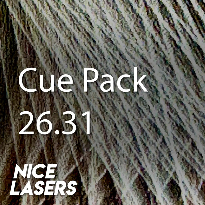 Moonlight laser cue pack with white-to-black shape gradients and 'Nice Lasers' branding