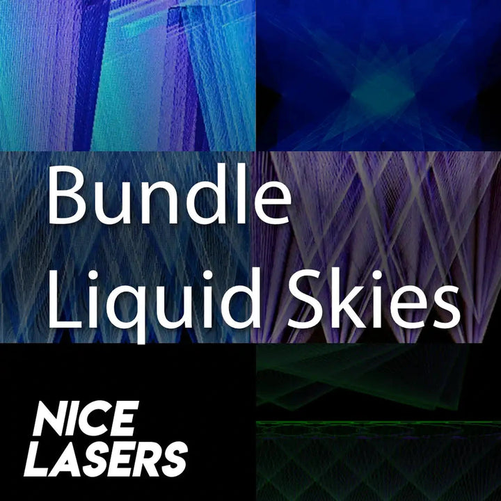 Liquid Skies I-V laser cue pack bundle with 'Nice Lasers' branding