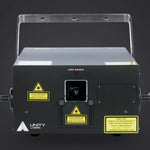 Unity Raw 10 front: aperture, laser emission label and Unity logo