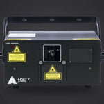 Unity Raw 3 front: aperture, laser emission label and Unity logo