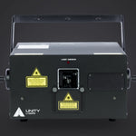 Unity Raw 5 front: aperture, laser emission label and Unity logo
