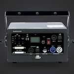 Unity Raw 5 rear panel: DMX in/out, ILDA in/thru, interlock, safety key, power