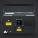 Unity Raw 5 FB4 front: aperture, laser emission label and Unity logo