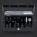 Unity Raw 5 FB4 rear panel: Ethernet ports, DMX in/out, OLED display, interlock, safety key, power